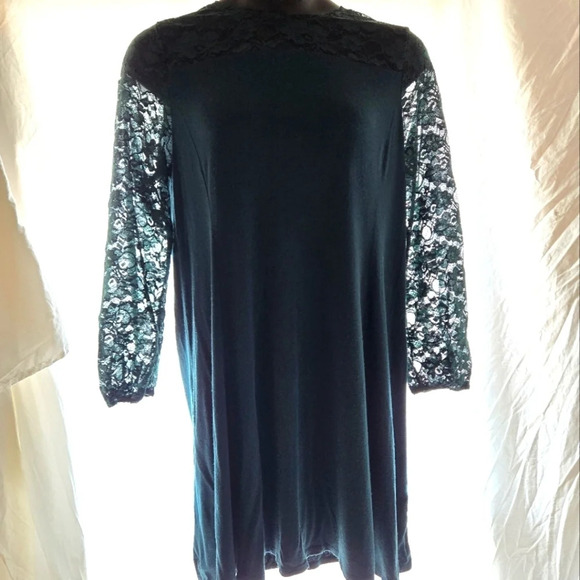 Hunter Green Lace Sleeves Dress - Picture 1 of 8